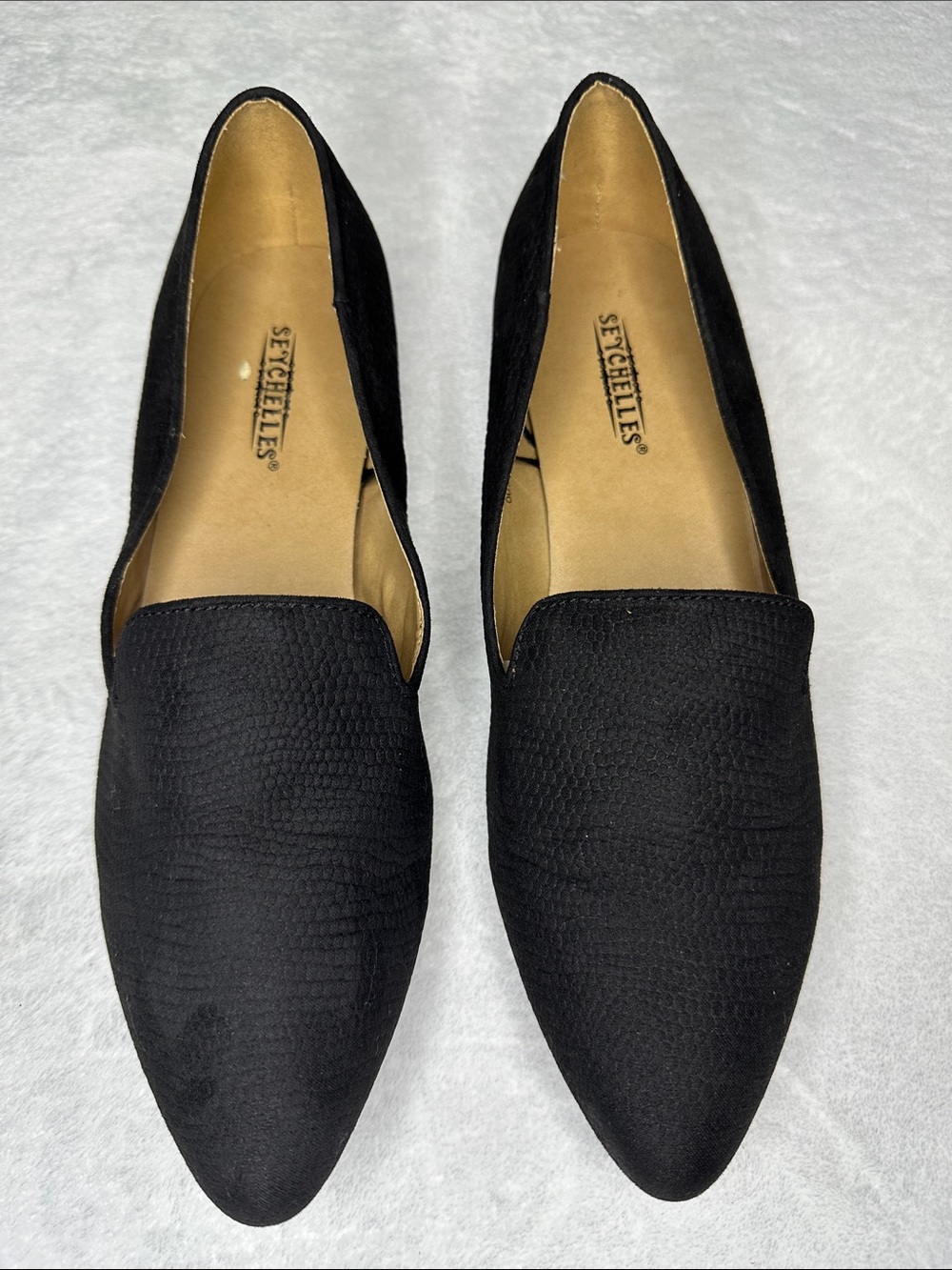 Seychelles Ruby ll Black Textured Pointed Slip-On Loafers 8W